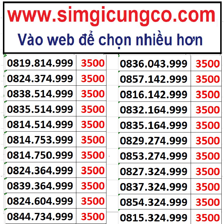 Bán sim tam hoa 999 giá rẻ