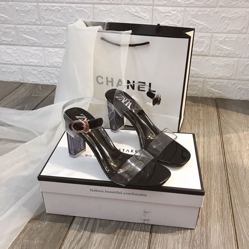 Sandal quai trong gót dẹp 9p