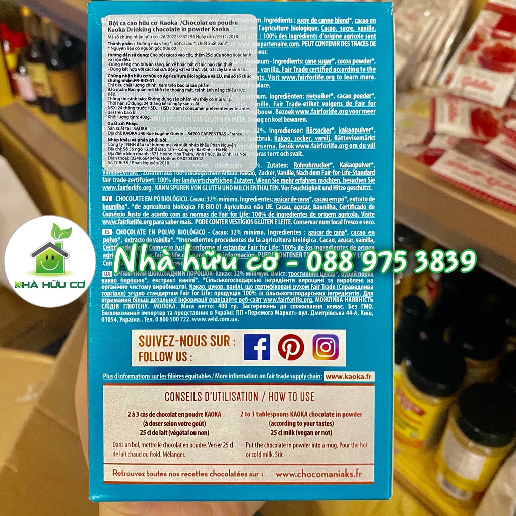 Bột cacao hữu cơ Kaoka 400g/100g/50g - Date:3/2023 - Nhà Hữu Cơ