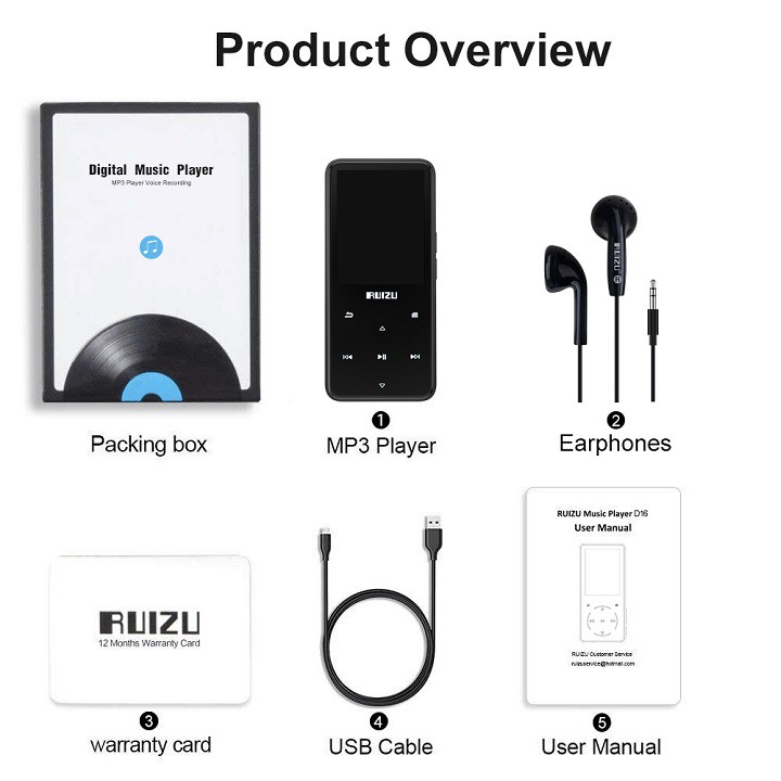 Ruizu D10 - Máy nghe nhạc Lossless, màn hình 2.4 icnh, Bluetooth 4.1 - Hàng Chính Hãng