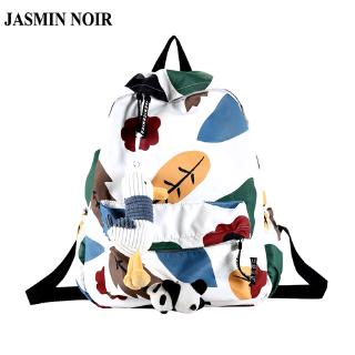 Balo đi học jasmin noir bằng canvas in họa tiết lá đơn giản thời trang dành cho nữ