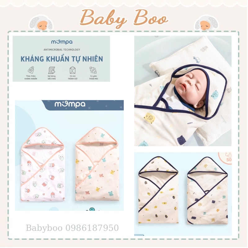 Chăn ủ hè cotton Mompa có mũ [ babyboo]