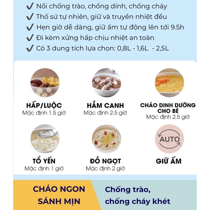 (Bảo Hành Chính Hãng)Nồi Nấu Cháo Bear Cho Bé, Nồi Hầm Xương Tiện Dụng - 0,8L- Cửa tiệm dưa hấu