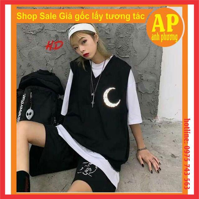 Áo gile mặt trăng phản quangtanktop phản quang bạc in hình mặt trăngchất cotton mềm mịnphong cách unisex kiểu dáng HQ