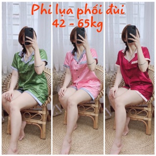 Bộ Pijama mặc nhà Phi Lụa đùi phối túi 2 màu dưới 65kg