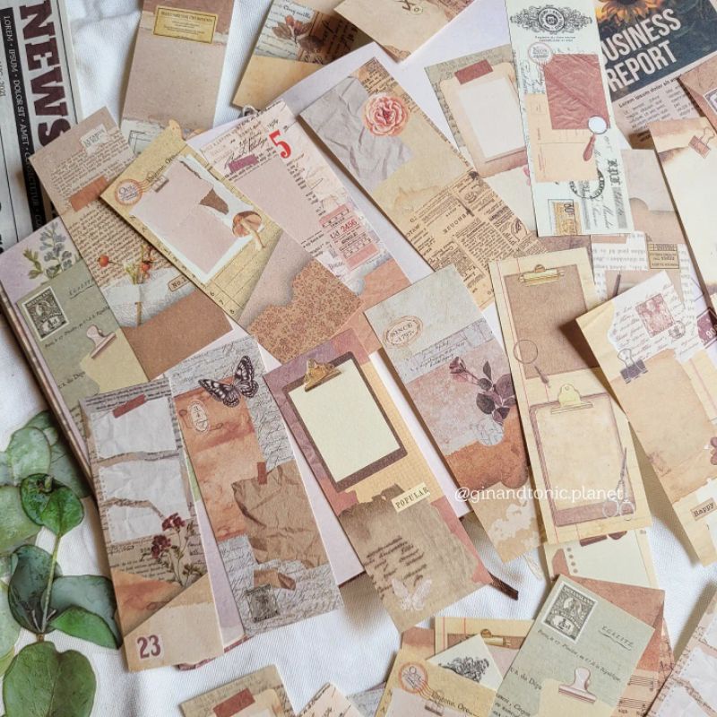 Mix 20 tấm giấy nền dạng bookmark phong cách junk journal - ginandtonic