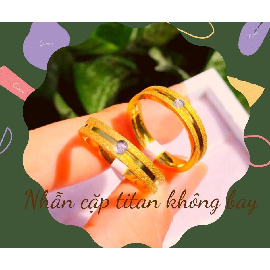 Nhẫn đôi nhẫn nam nữ titan phủ cát đính đá cao cấp nhẫn cặp không đen rỉ nhẫn titan hàn quốc NC198