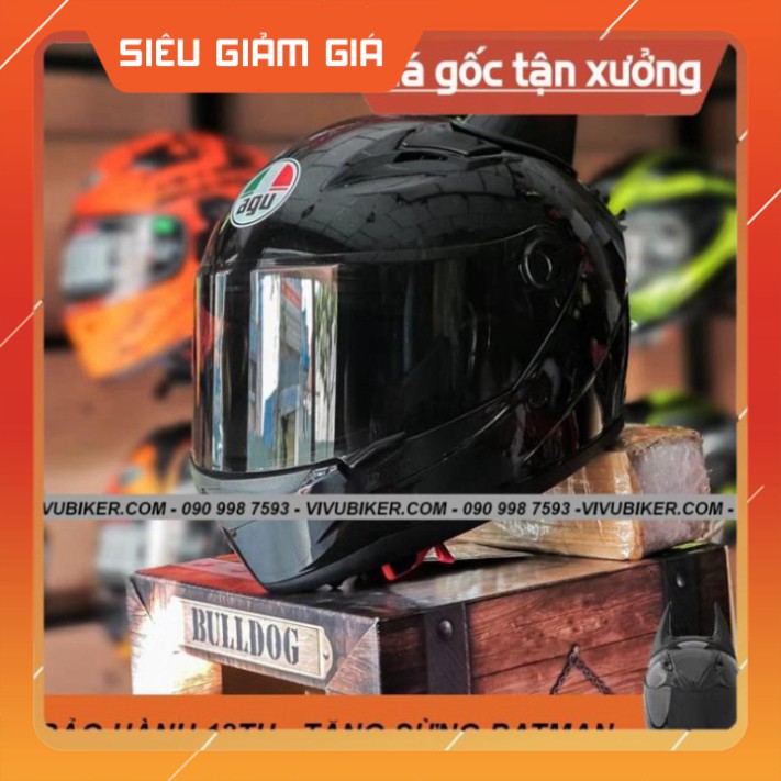 KHO SG-  [Giống ảnh] Mũ bảo hiểm Fullface AGU đen bóng - Asia mt136 đen nhám kèm sừng BATMAN chính hãng bảo hành 12th