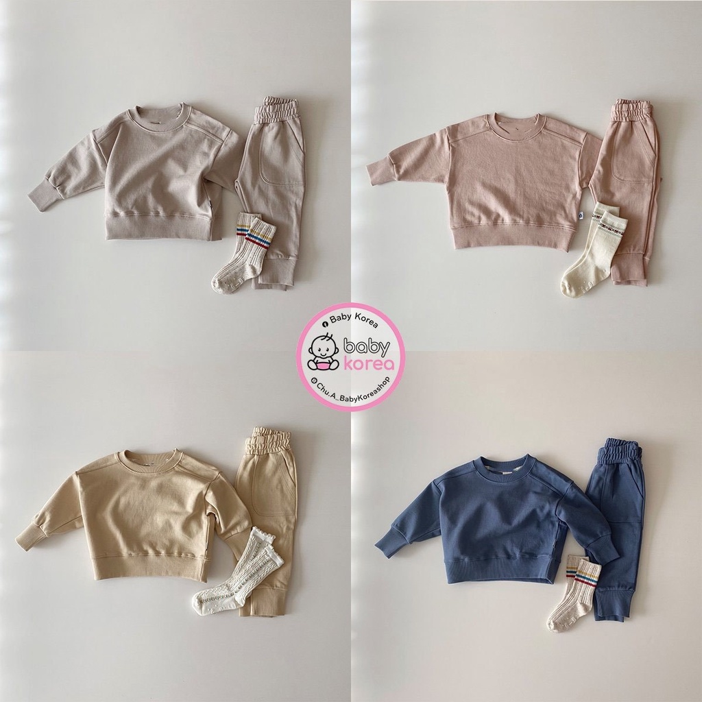 Bộ nỉ áo kèm quần trơn Steady Made in Korea cho bé trai bé gái 10-30kg chính hãng Hàn Quốc thời trang trẻ em BABYKOREA