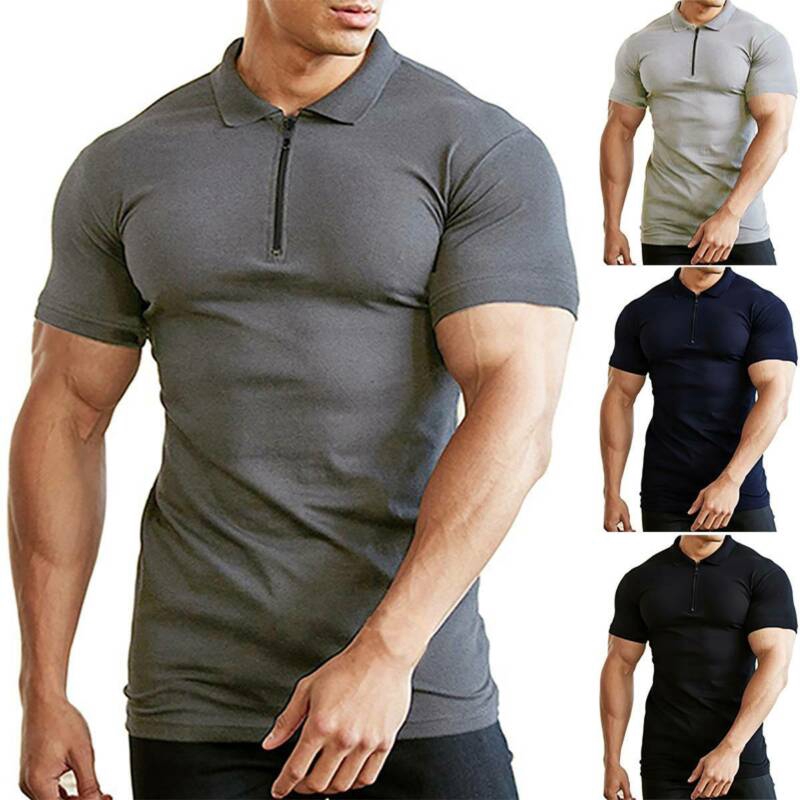 Áo Thun Nam Ngắn Tay Màu Trơn Có Dây Kéo Size M-3Xl
