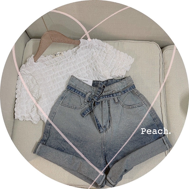 ẢNH THẬT SHOP CHỤP SHIP HOẢ TỐC SET ÁO XỐP KÈM QUẦN SHORT JEAN KÈM ĐAI QC