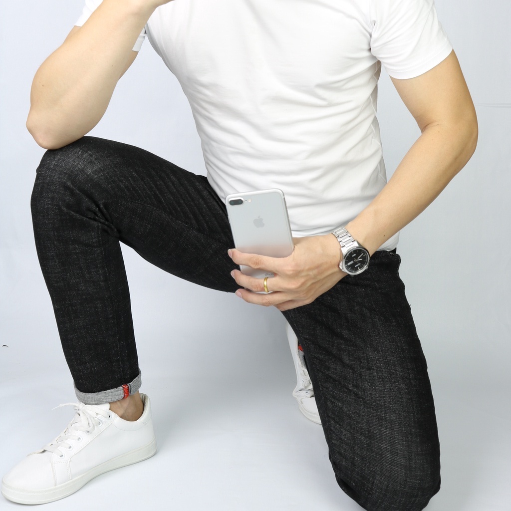 Quần Jean Nam Cao Cấp Đen Lông Chuột Chất Bò Dày Không ra màu Co Giãn Dáng Ôm Vừa Slimfit _ DCC089