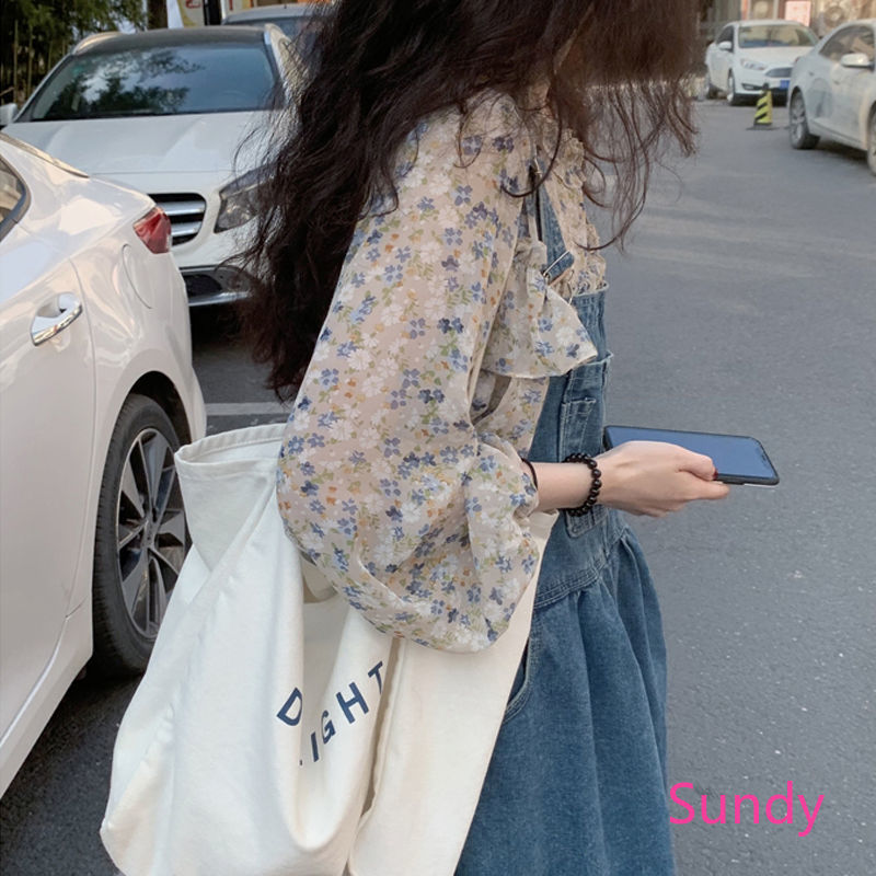 Áo chiffon in hoa phối bèo lá sen thời trang xuân hè cho nữ