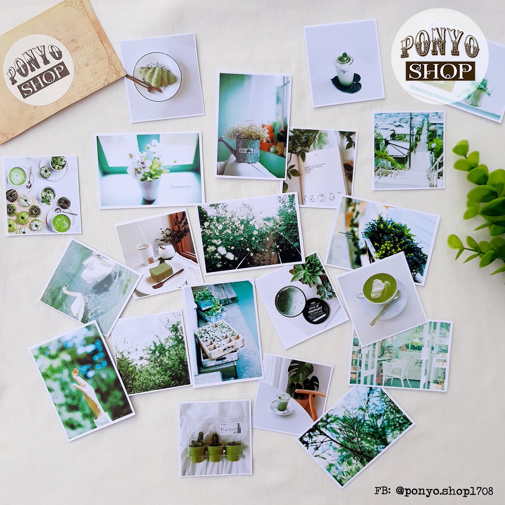 Set 21 sticker nhãn dán ảnh phong cách Instagram (Màu Xanh lá) trang trí Scrapbook/Planner