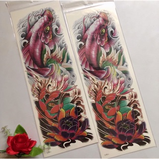 Combo 2 tấm hình xăm cá chép hoa màu 17x48cm- tặng bắp tay mini khi mua 2 combo