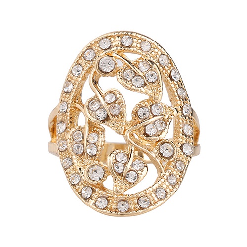 Nhẫn Hợp Kim Hình Chiếc Lá Khoét Lỗ Rỗng Đính Đá Sang Trọng Cho Nữ