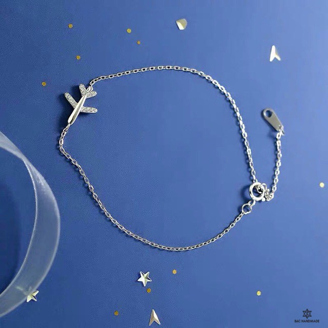 Lắc chân máy bay/Vòng chân máy bay bạc nguyên chất-Bạc Handmade