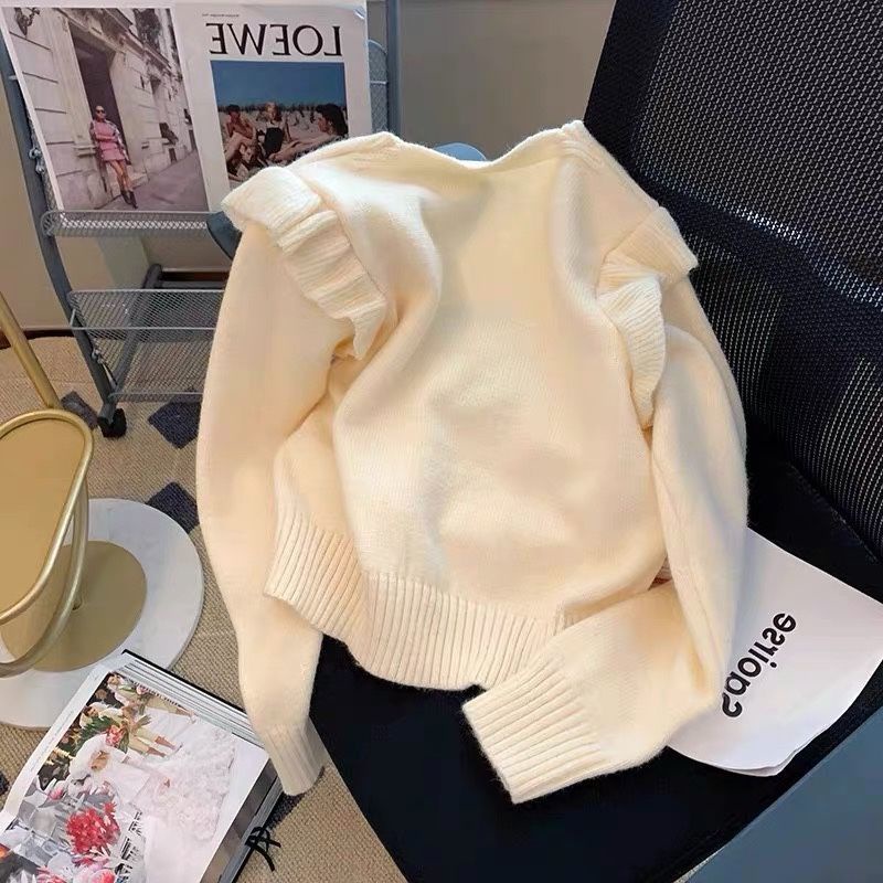 Áo Khoác cardigan Dệt Kim Phối Bèo Màu Trắng Thiết Kế Mới Cao Cấp Thời Trang Mùa Thu Đông Dành Cho Nữ