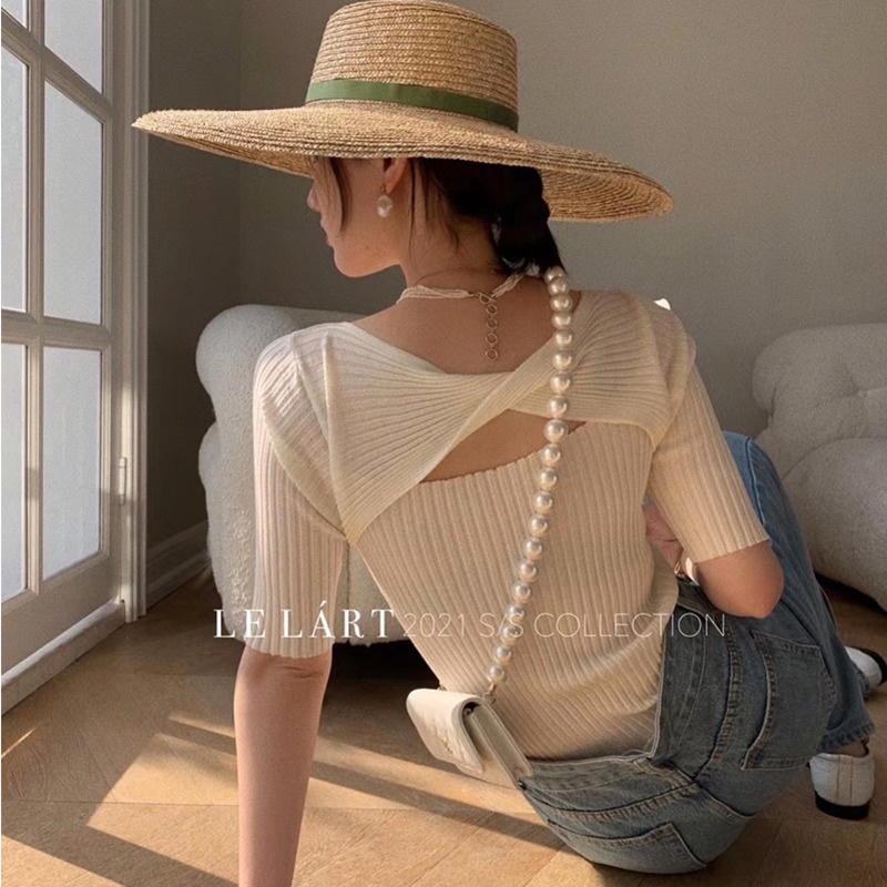 Áo Len Tay Ngắn Ôm Dáng Phong Cách Hàn Quốc Dành Cho Nữ