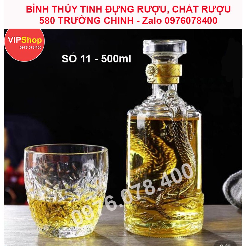 COMBO 2 Vỏ Chai Thủy Tinh Đựng Rượu 500ml, Bình Ngâm Rượu Hoa Văn Rồng Thần, CTT-11X2