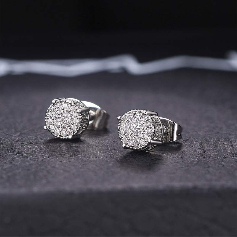 Bông Tai Đính Đá Zircon Màu Sắc Vàng Phong Cách Hiphop Đường Phố Cho Nam Và Nữ
