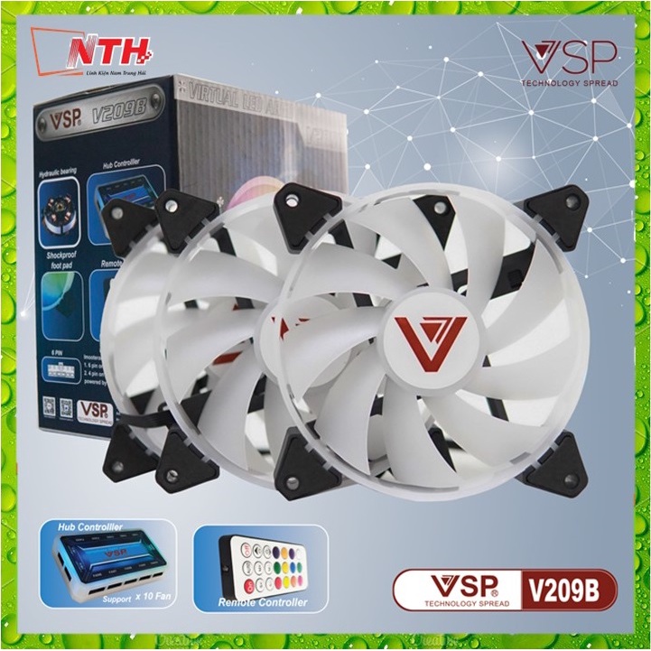 Bộ 3 quạt tản nhiệt VSP V209B LED RGB