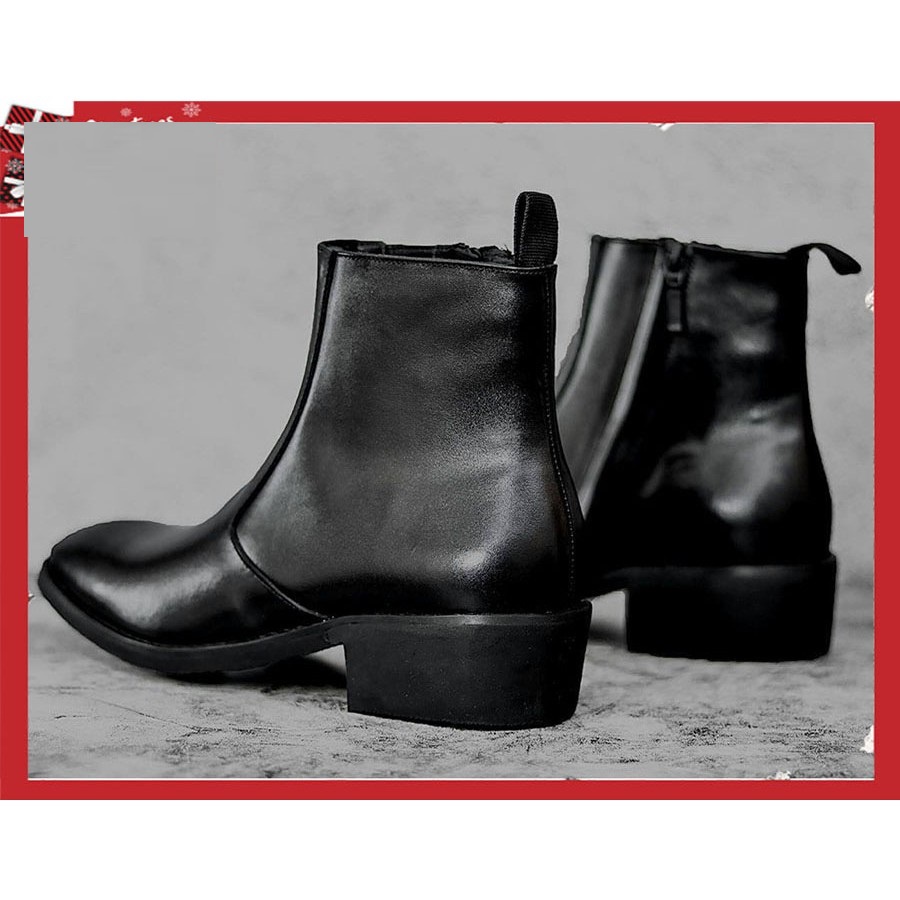 Giày thời trang nam cao cổ Zip Boots da bò màu đen đế tăng 4.5cm chiều cao | BigBuy360 - bigbuy360.vn