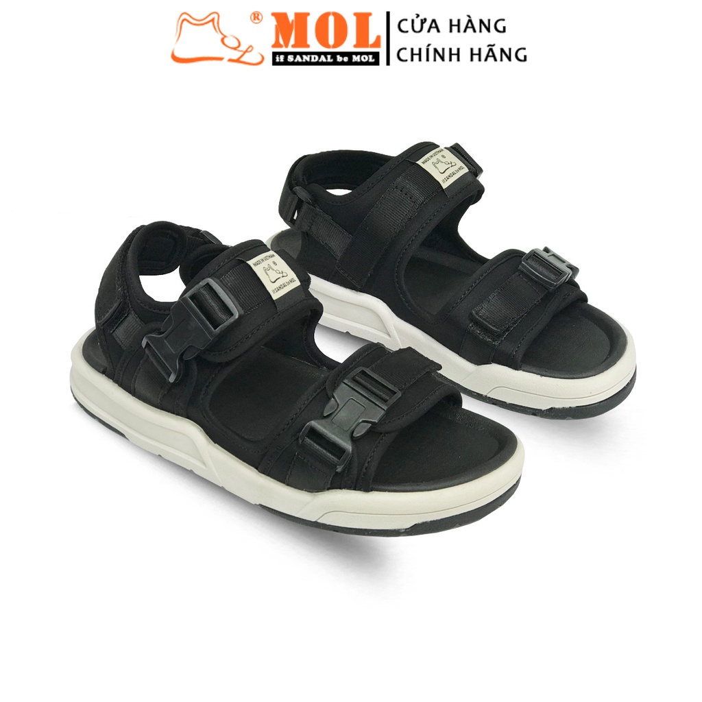 Giày Sandal MOL Unisex Nam Nữ 2 Quai Ngang Êm Bền Phù Hợp Đi Học Đi Làm Đi Du Lịch Màu Đen Mã MS1803