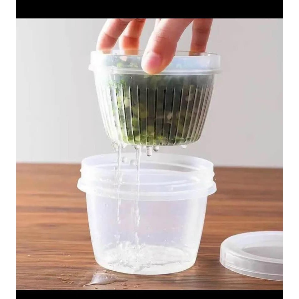 Hộp tròn bảo quản gừng tỏi hành thực phẩm ráo nước trong tủ lạnh nhà bếp tiện lợi