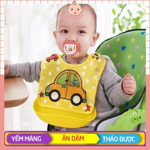 Yếm Ăn Dặm BLW Có Máng Yếm Silicon Chống Thấm Cho Bé Tập Ăn Dặm Tiện Dụng Bông Bi Kids Store