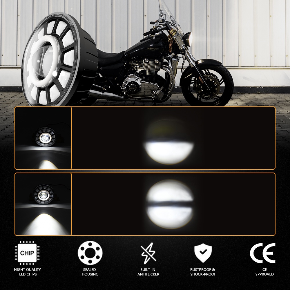 Đèn Pha LED 5.75 Inch Có Dây Cáp Phích Cắm H4 Cho Harley Sportster Dyna 1200 883