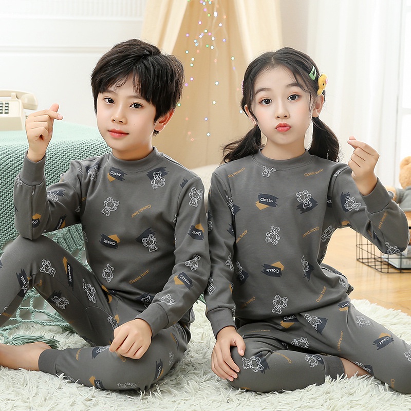 Bộ Đồ Ngủ Cotton Tay Dài Giữ Ấm Mùa Thu Đông Dành Cho Trẻ Em 90-160cm