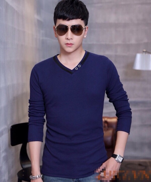 Áo thun Hàn Quốc tay dài cổ tim cách điệu - thời trang - cá tính - MỐT (đen) | BigBuy360 - bigbuy360.vn