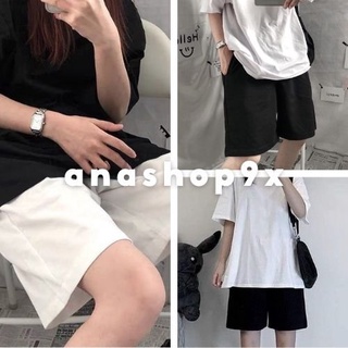 Quần đùi lửng trơn basic 2 màu trắng đen [FREESHIP] Quần thể thao nam nữ cạp chun 2 màu trẻ trung năng động Anashop9x
