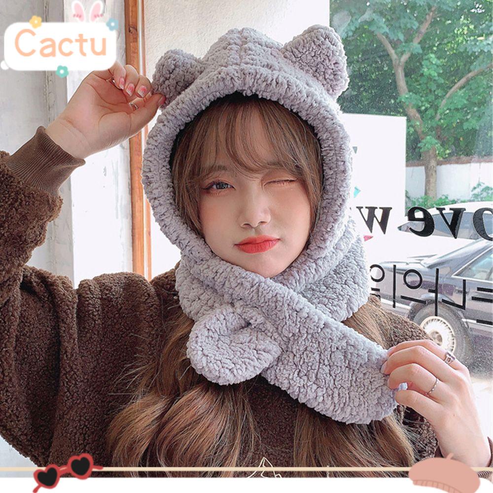 Mũ Trùm Đầu Che Tai Giữ Ấm Chống Gió Đính Tai Gấu Bông Nhiều Màu Dễ Thương Cho Nữ