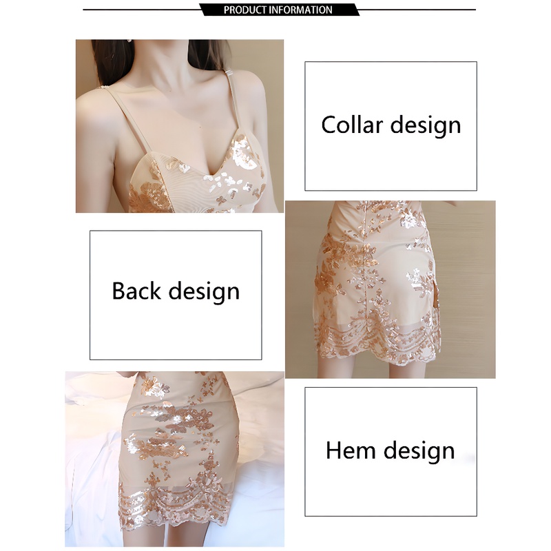 Đầm hai dây ôm dáng xẻ tà đính kim sa lấp lánh quyến rũ cho nữ