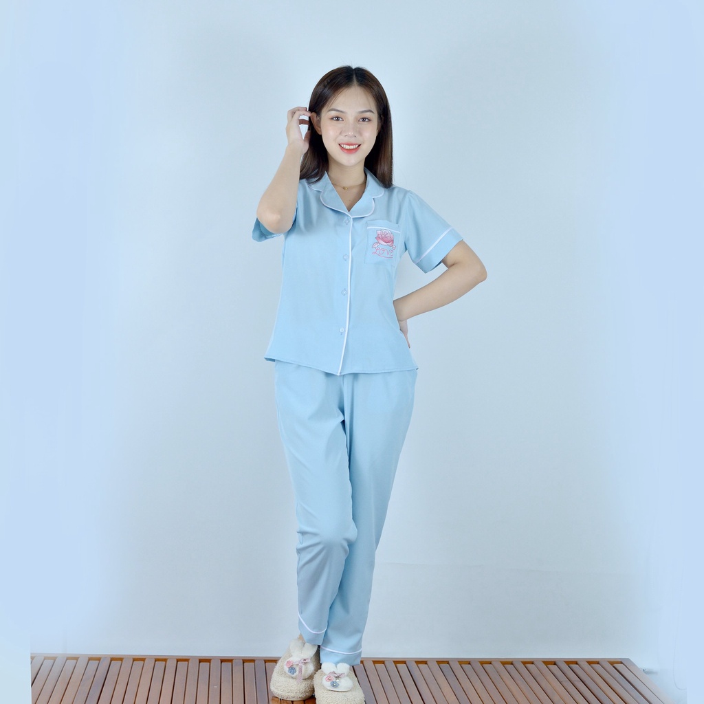 Bộ đồ bộ Pijama màu XANH NGỌC  tay ngắn quần dài vải cao cấp -  co giãn nhẹ - Thoải Mái Nhẹ Nhàng