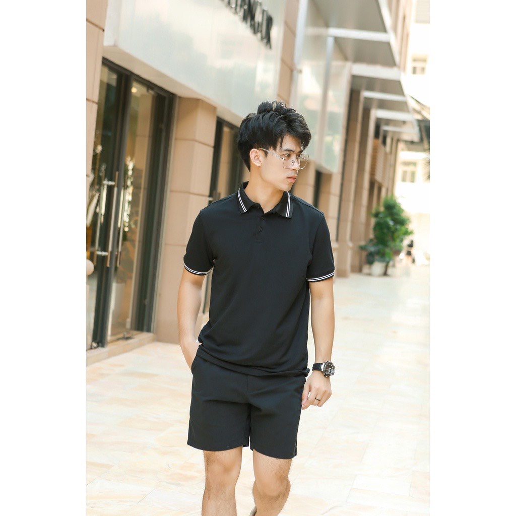 Áo thun Polo GẤU 194 Cá Sấu Viền Cổ Unisex vải cá sấu Poly co dãn 4 chiều dày dặn form gerular fit - PL 2 SỌC