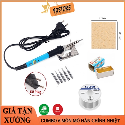 Full bộ 6 món mỏ hàn chỉnh nhiệt cầm tay TQ963 220V-60W Hàn dây điện, tụ điện, chíp...