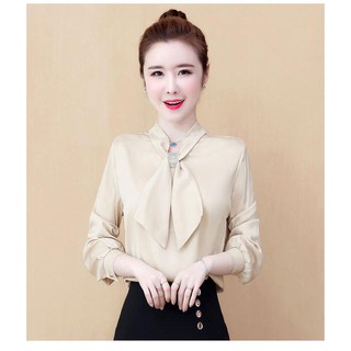 Áo Kiểu Sơ Mi Nữ Phi Lụa Cổ Đính Hạt BY6362