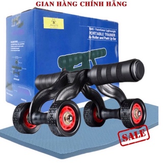 Con lăn tập bụng gym 4 bánh tập cơ bụng giúp giảm mỡ bụng - Tặng kèm thảm kê đầu gối