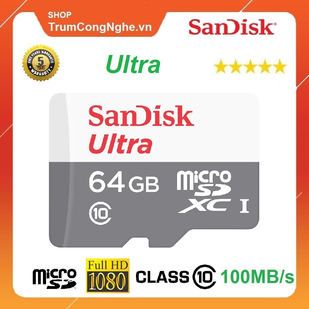 Thẻ nhớ MicroSD 64GB Sandisk Ultra 100MB/s 667x Class10 Tốc độ cao