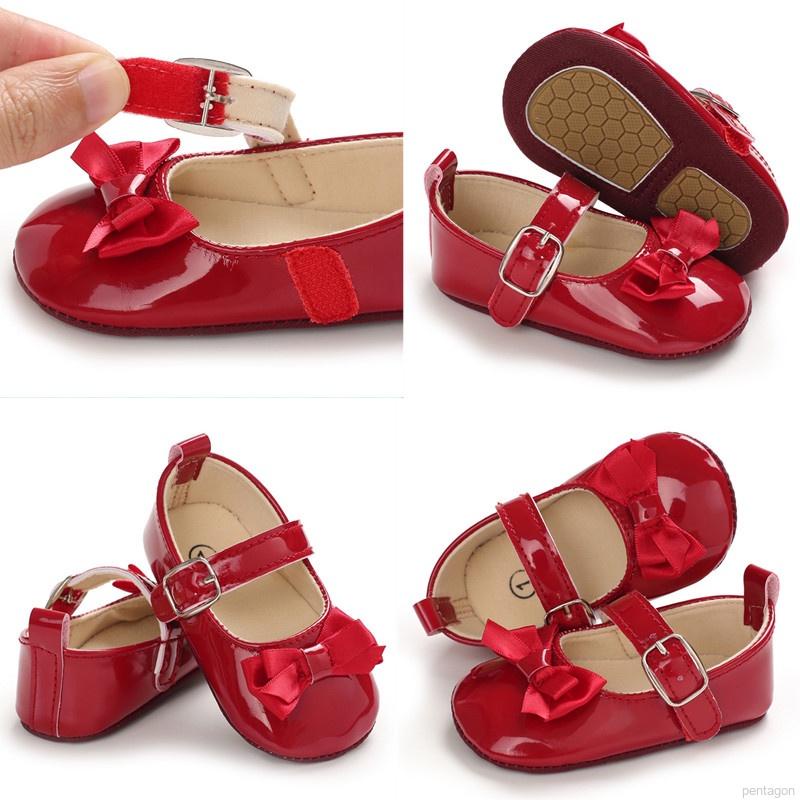 Giày búp bê da PU đính nơ xinh xắn cho bé gái 0-18 tháng tuổi