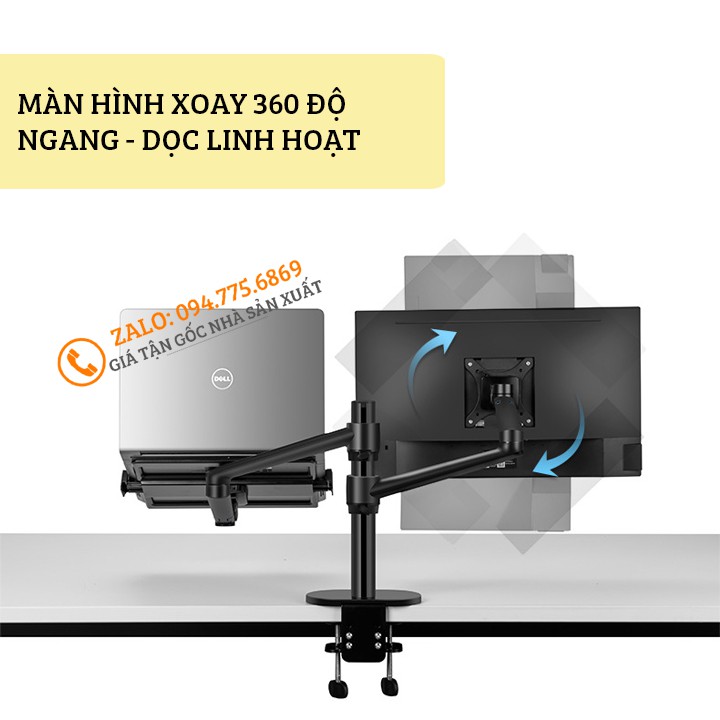 Giá Treo Màn Hình OL-3L 15 - 32 Inch Kèm Kệ Đỡ Laptop - Macbook - Ipad 11 - 17.2 Inch - Hợp Kim Nhôm Cao Cấp