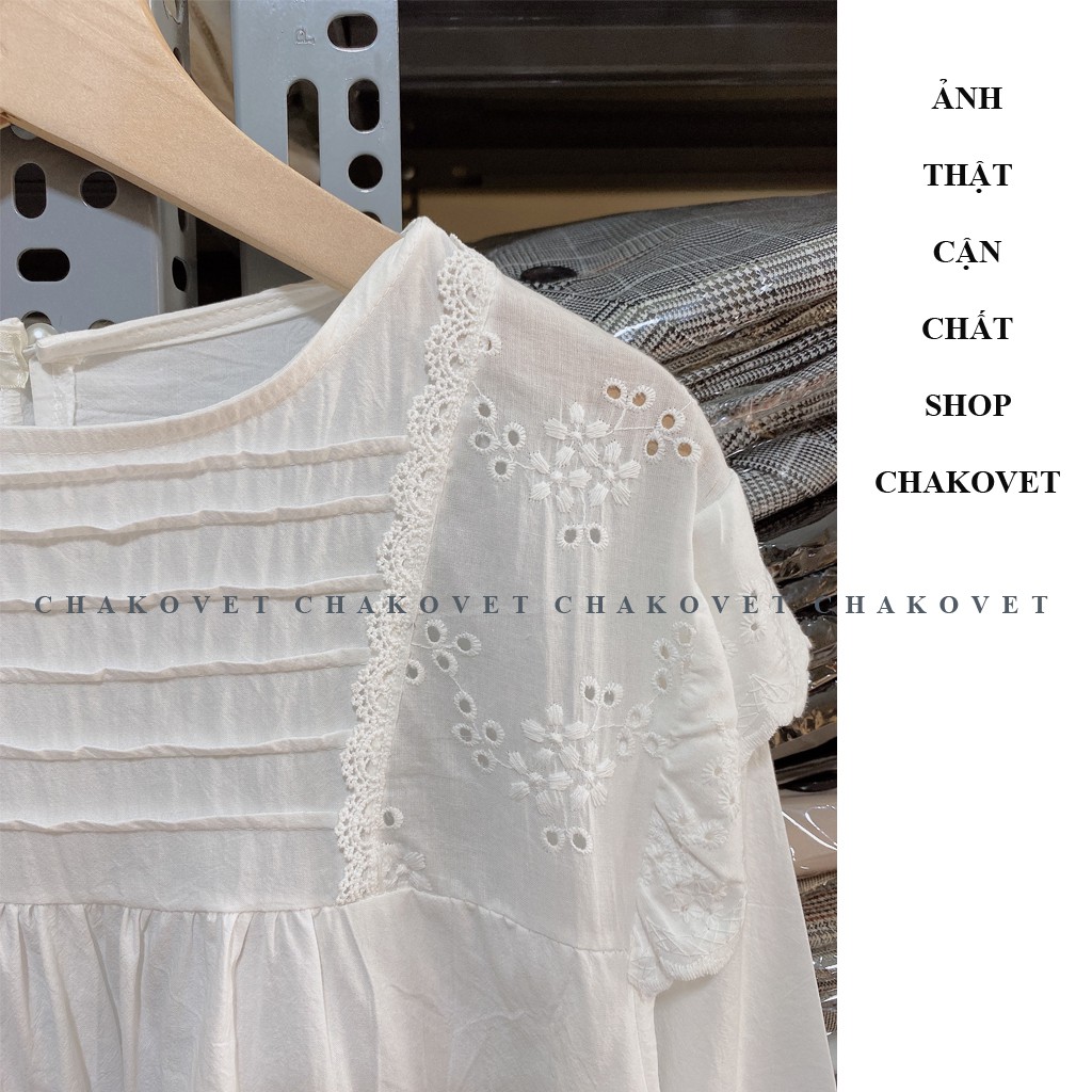 Áo sơ mi nữ thời trang giản dị màu trắng tay phồng vai ren, áo kiểu nữ dài tay mẫu mới năm 2021 -CKA137