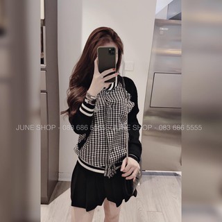 Bán sỉ áo bomber kẻ ziczac tay đen