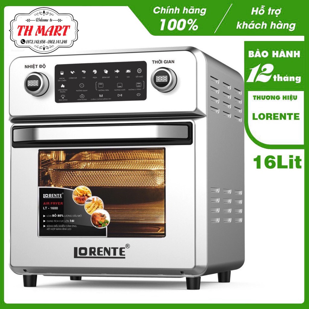 nồi chiên không dầu 16l lorente lt 1600 - màn điều khiển cảm ứng 8 chế độ cài đặt sẵn