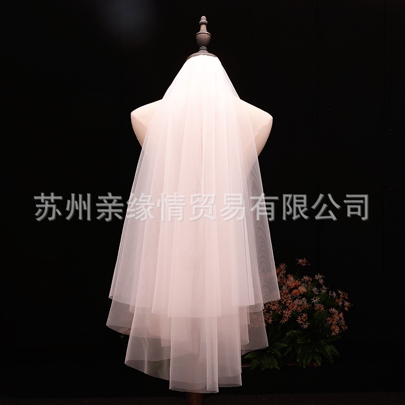 Mạng Che Mặt Cô Dâu Hai Lớp Đơn Giản Với Lược Cài Tóc Sợi Lưới Màu Be Trắng Sâm Panh