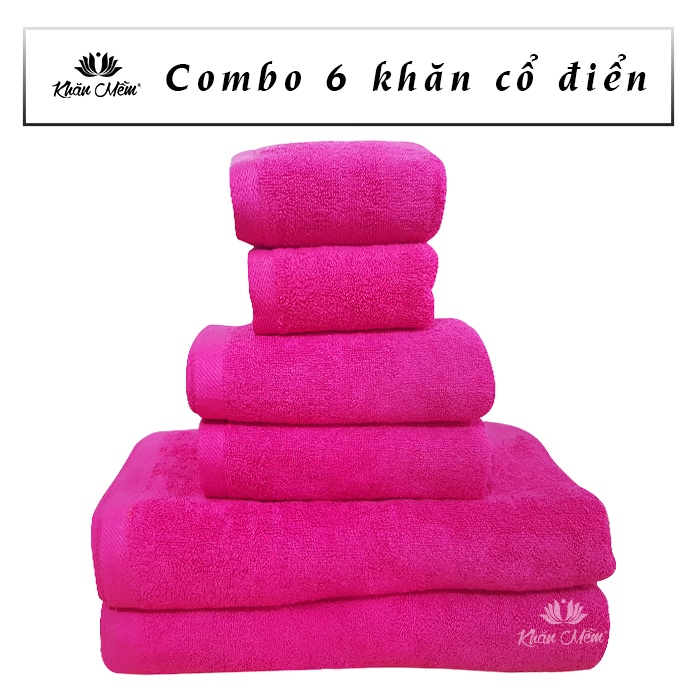 Bộ Combo 6 Khăn Cao Cấp Khăn Mềm Cổ Điển 100% Cotton, Không Ra Màu, Không Xổ Lông, Thấm Hút Nước Siêu Tốt