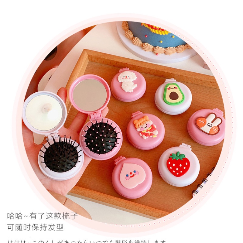 Lược cao su mềm mát xa tích hợp gương thiết kế hoạt hình dễ thương